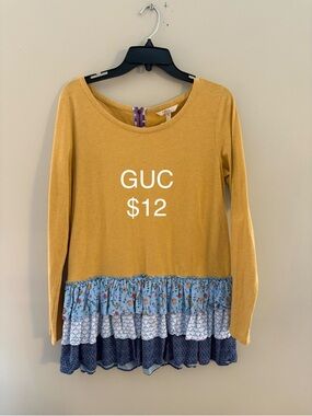 Matilda Jane Mustard Yellow Long Sleeve Tiered Ruffle Hem Top